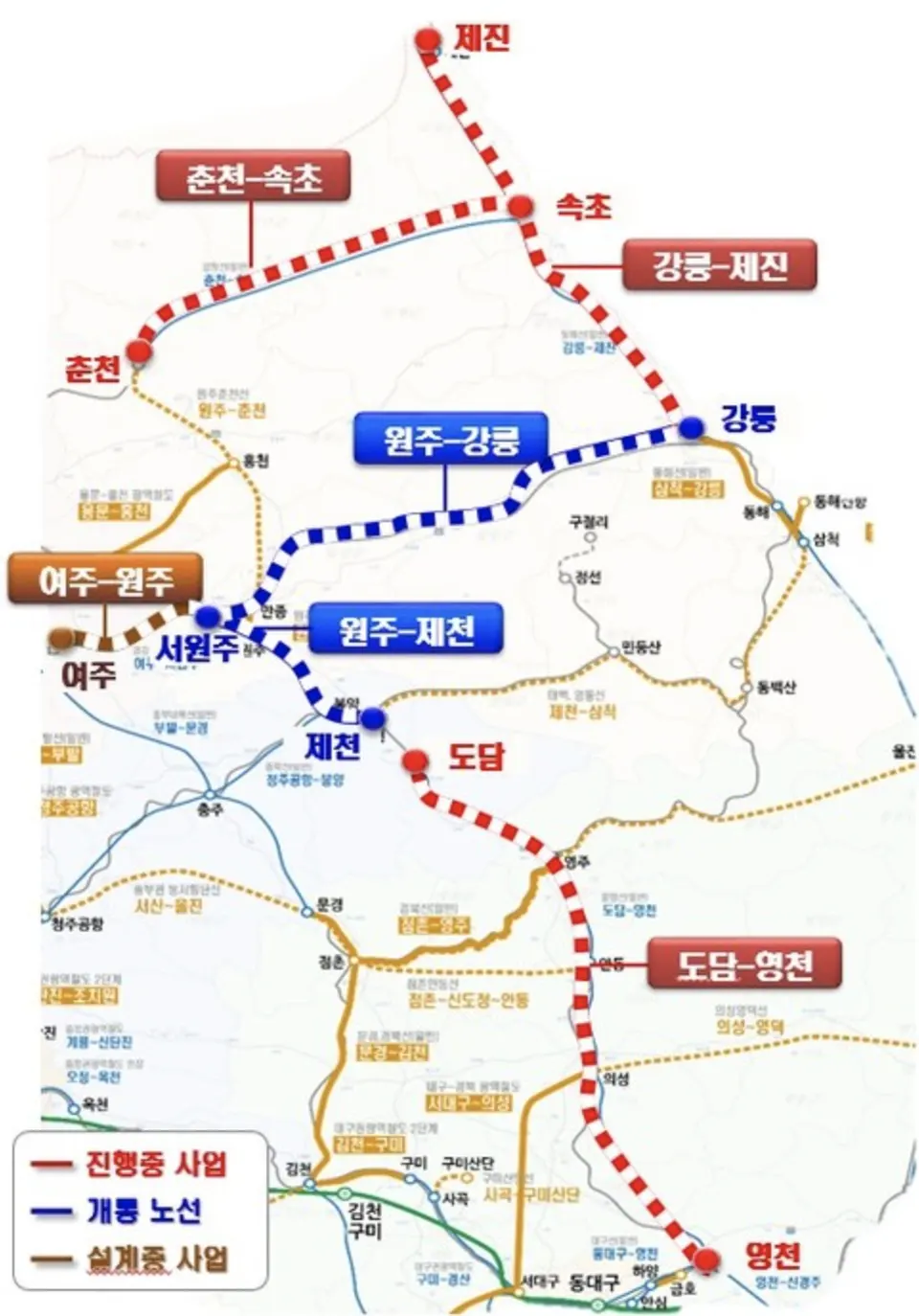 강원도-춘천속초-강릉제진-원주강릉-원주제천-여주원주-노선도