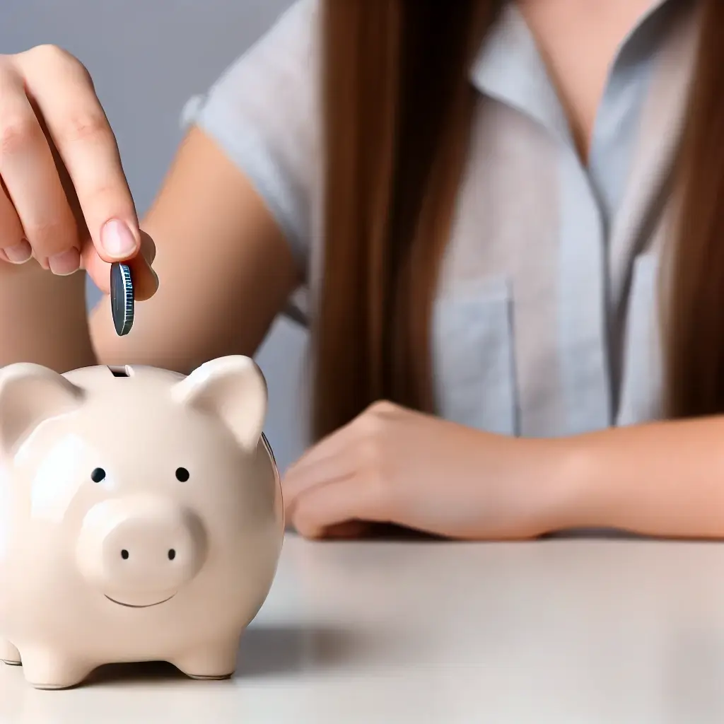저금통에 소액 저축을 하고 있는 이미지