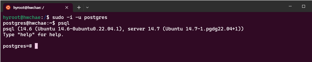 $ sudo -i -u postgres