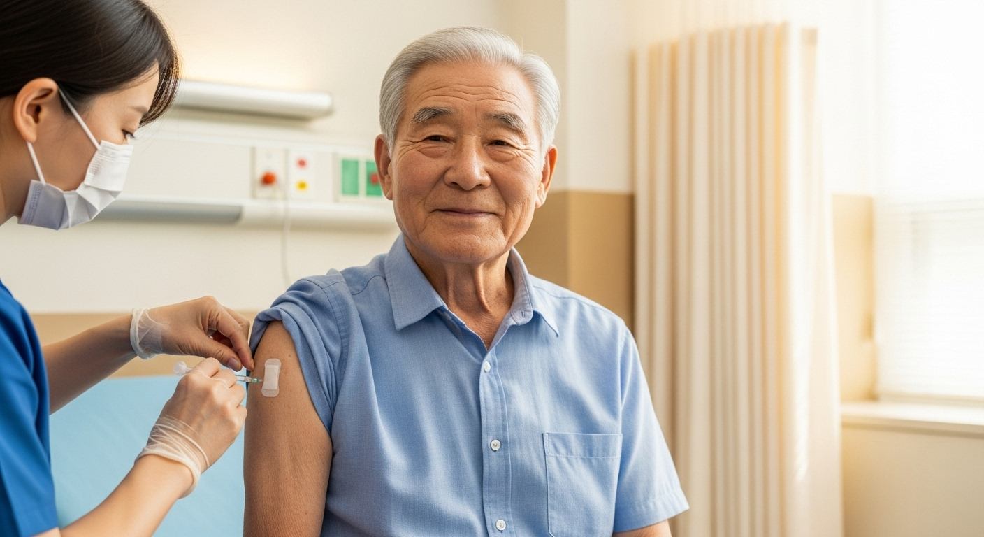 주사맞는 할아버지 사진