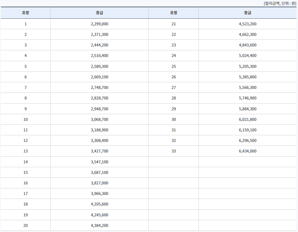 2025년 국립대학 교수 교원 연봉(직종별 공무원 봉급표 포함)