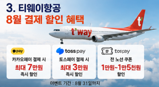 티웨이항공 8월 결제 할인 혜택
