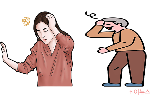 기립성 저혈압을 표현한 그림, 어지러움을 호소하는 모습