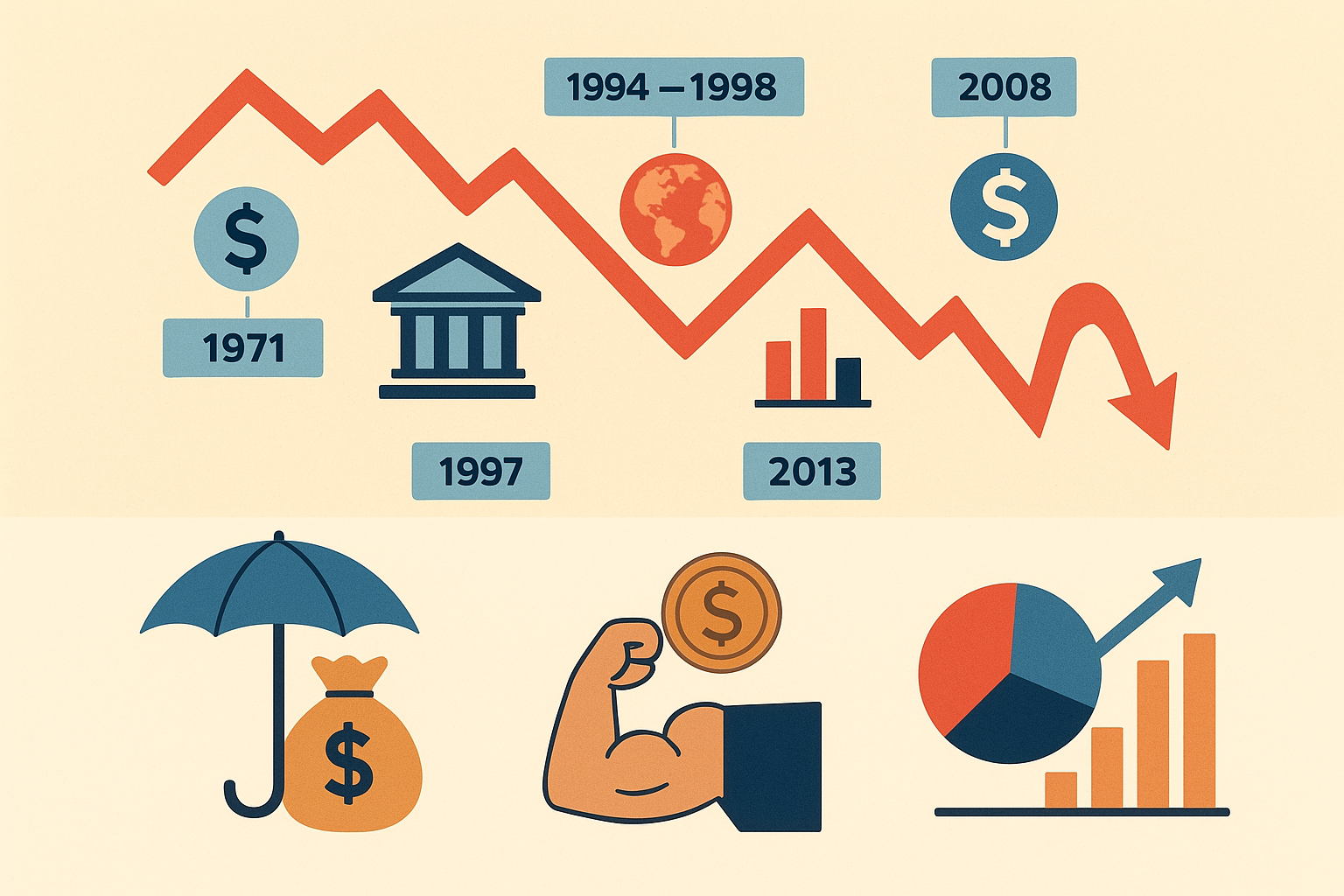 역사적 환율 위기 타임라인과 투자 대응 전략 인포그래픽
