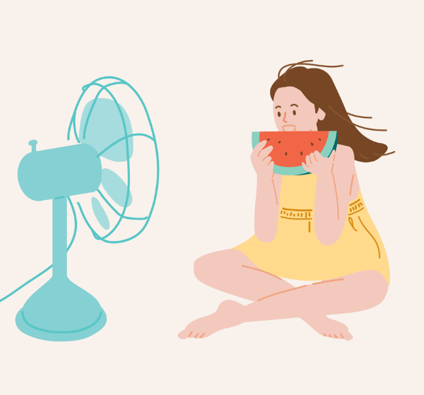 선풍기-앞에서-수박-먹는-모습