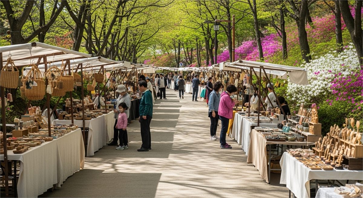 수공예 부스가 늘어선 힐링마켓의 주말 분위기 