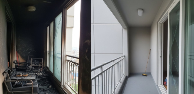 베란다 화재 청소 전후
