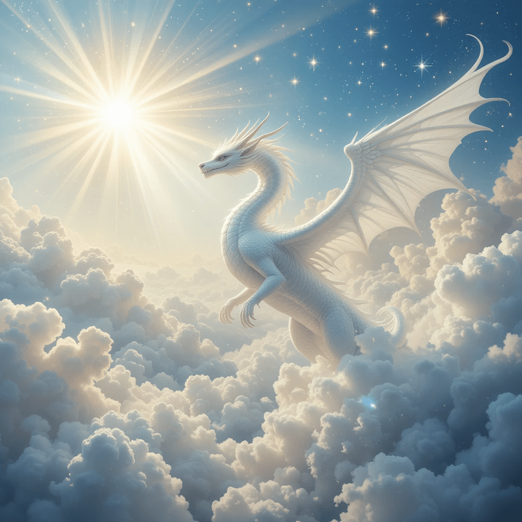 용이 나오는 꿈 중 길몽으로 흰 용이 하늘로 올라가는 꿈의 참고이미지입니다.