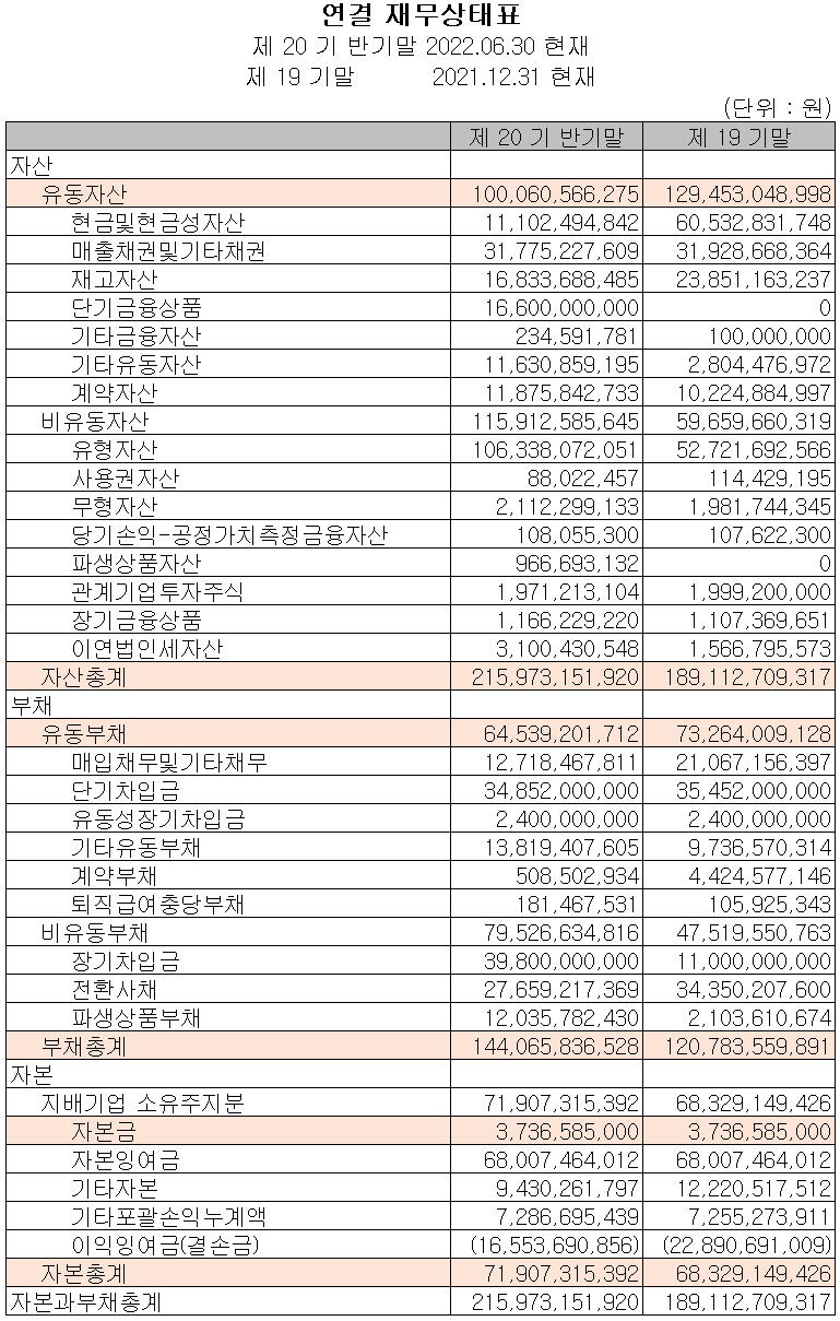하나기술 - 재무상태표