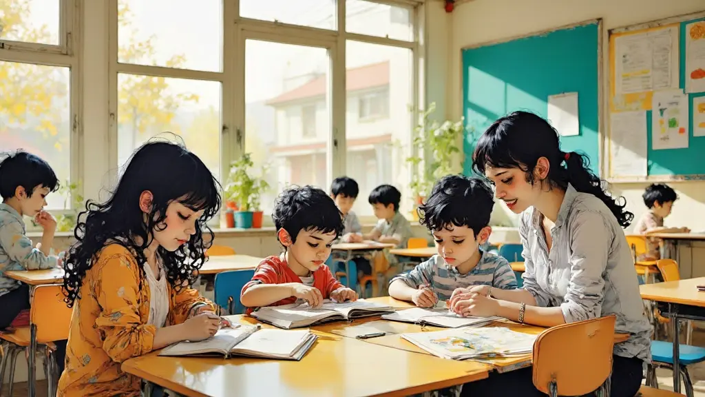 교실에서 공부하는 아이들