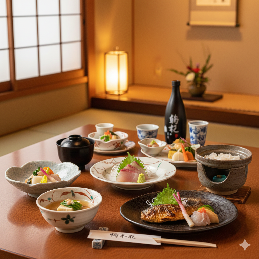 엄선된 재료로 만든 일본 전통 코스요리