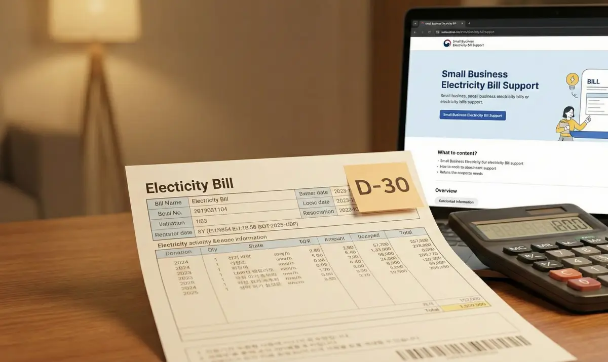 소상공인 전기요금 특별지원 고지서 차감 내역과 잔액을 확인하는 책상 풍경