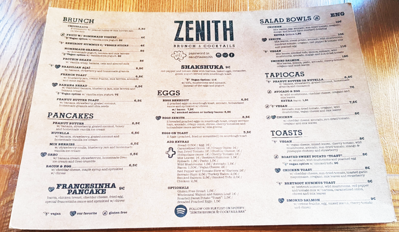포르투갈 포르토 cafe zenith 메뉴판