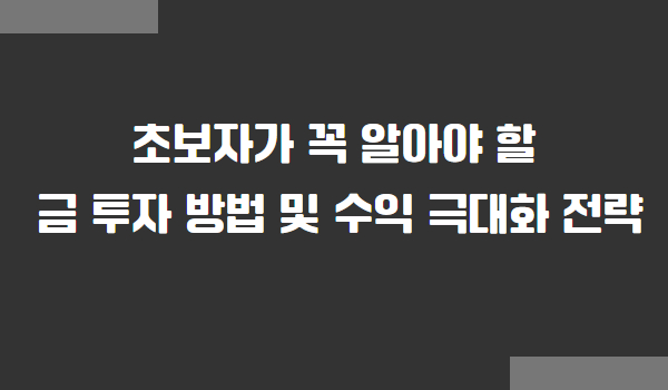 금 투자 방법 및 수익 극대화 전략