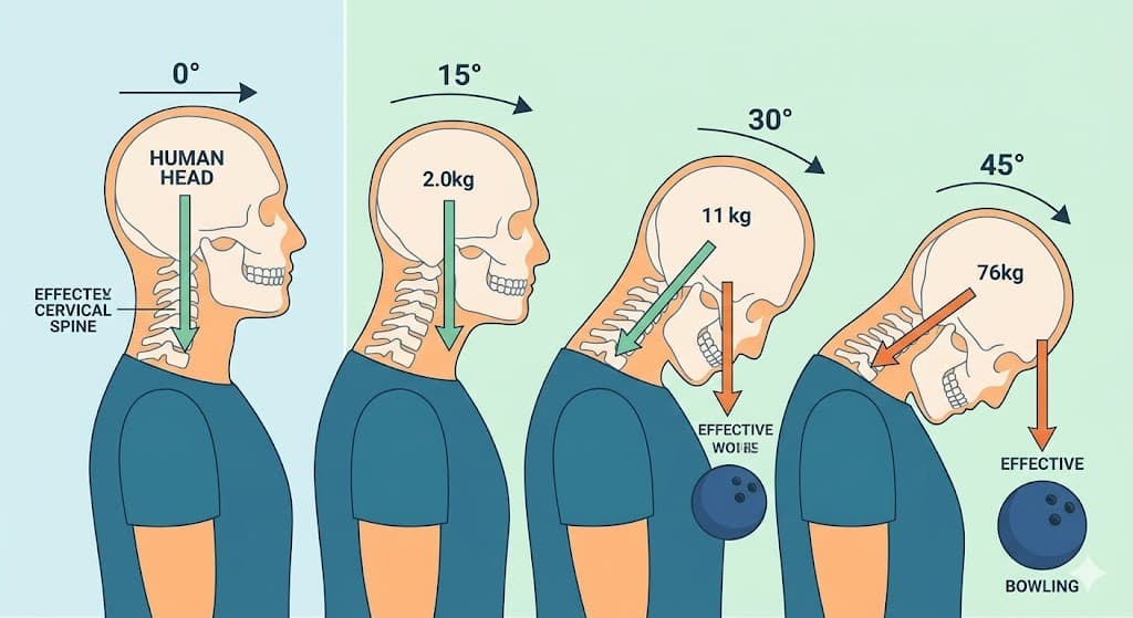 거북목 각도에 따른 경추 하중 변화 및 후두하근 긴장 원인