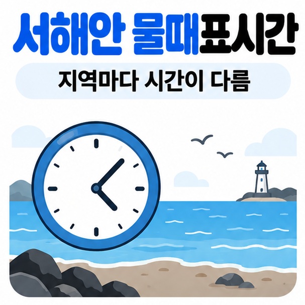 서해안 물때표시간과 만조 간조를 바다 시계와 파도 아이콘으로 표현한 카드뉴스