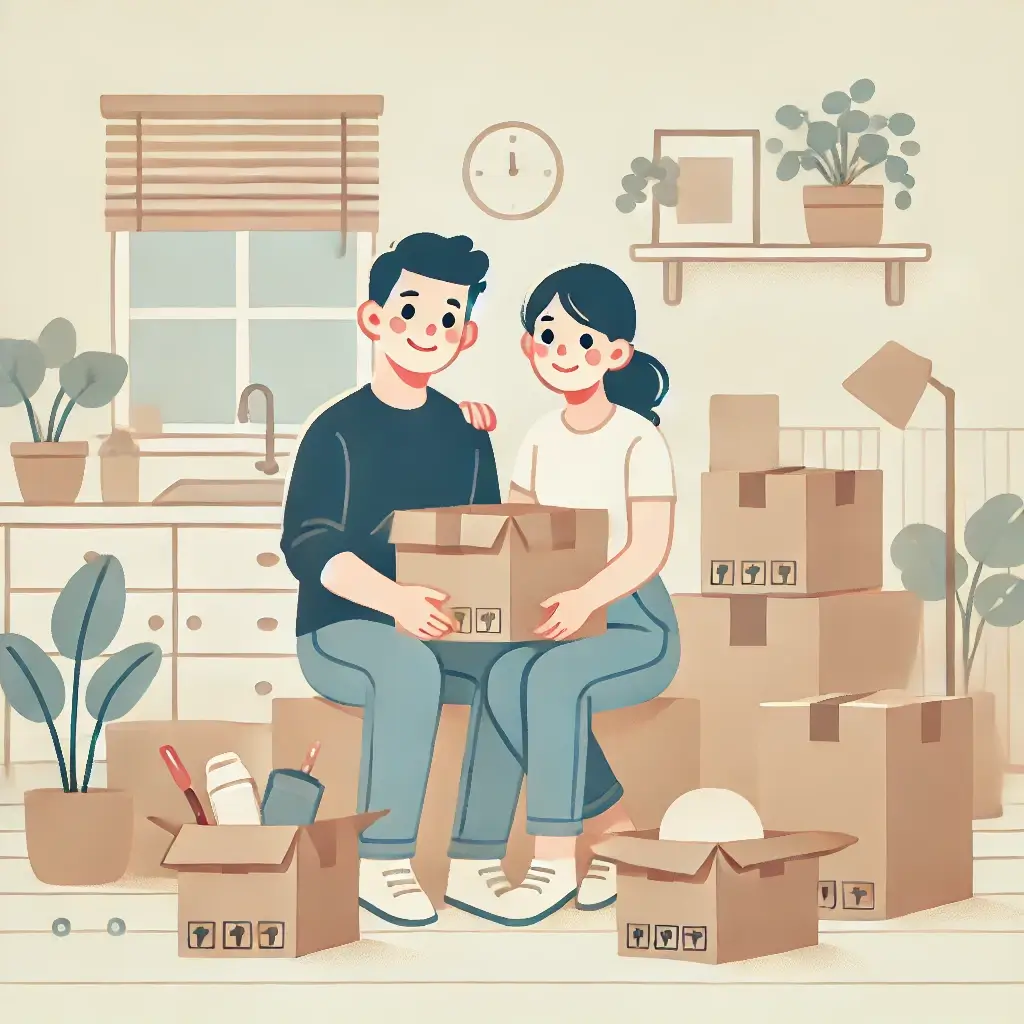 부부가 직접 이삿짐을 포장하는 모습.