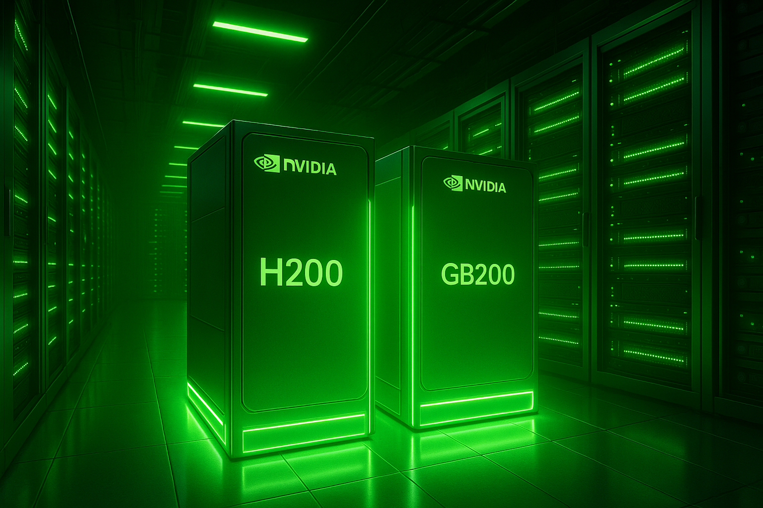 엔비디아 H200 GB200 GPU 미래형 데이터센터 렌더