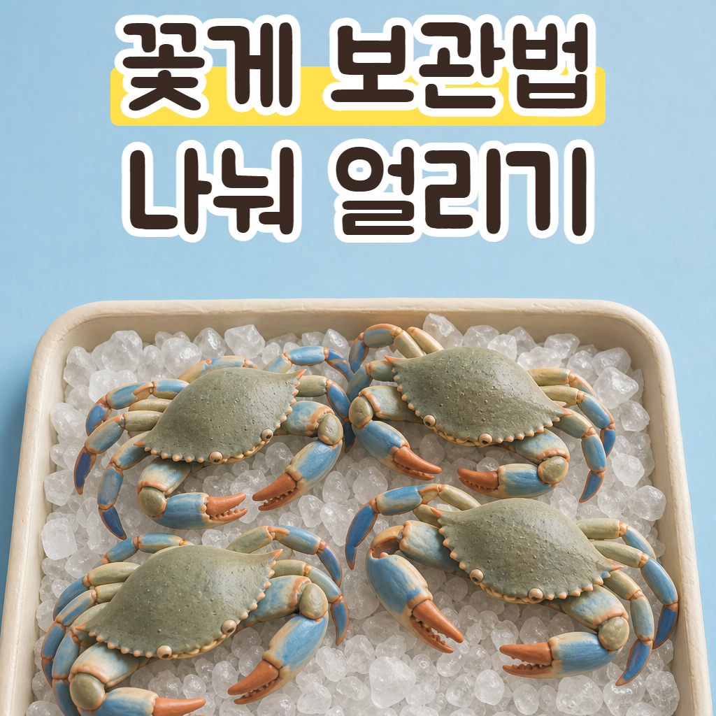 얼음 위에 놓인 싱싱한 가을 꽃게