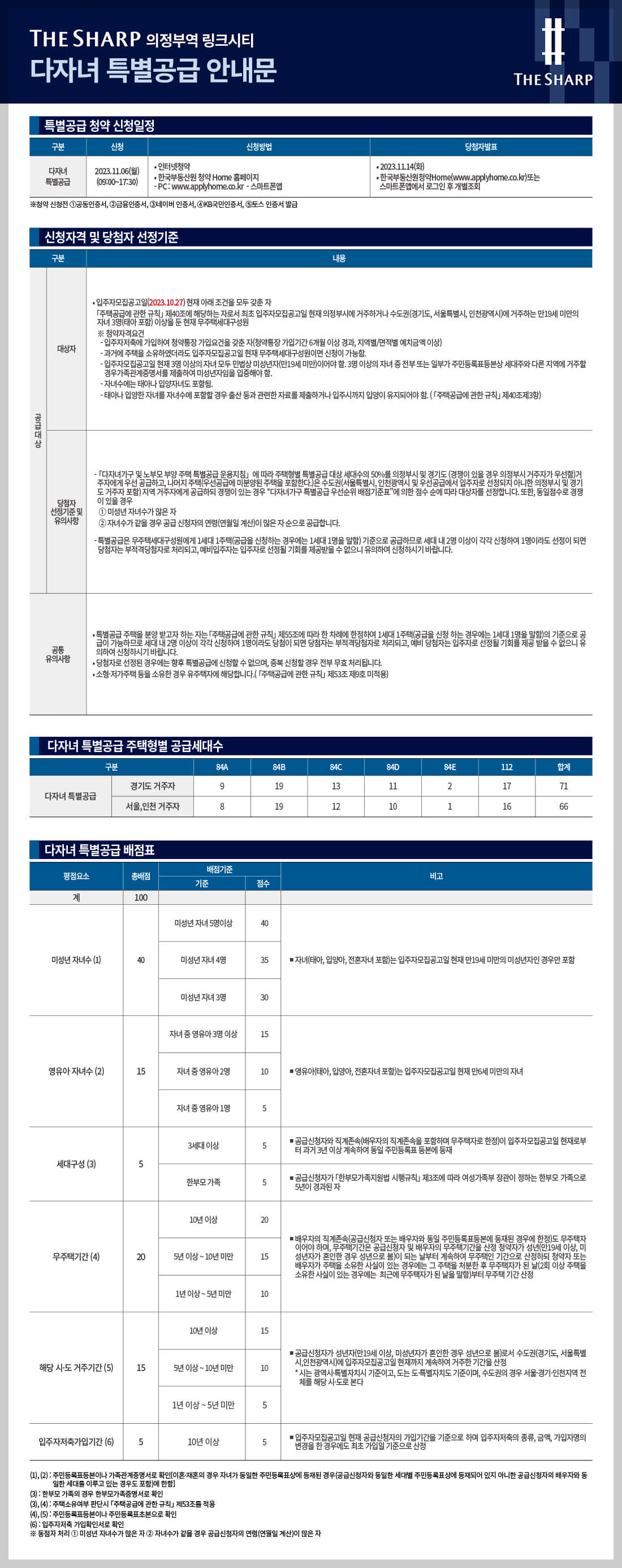 더샵 의정부역 링크시티 다자녀 특별공급 안내문