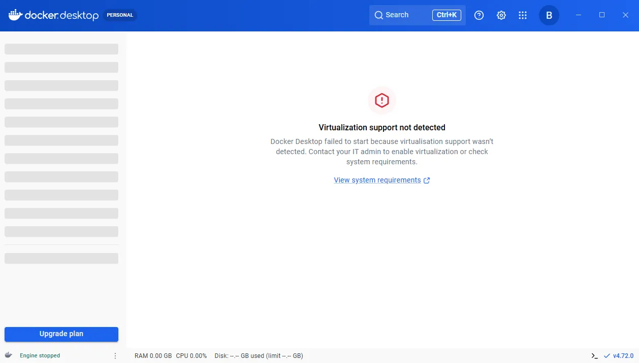 Docker 실행 WSL 미설치 경고