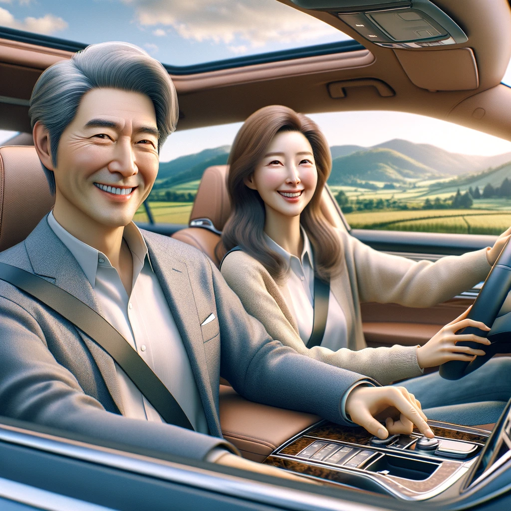 중년 부부의 자동차 드라이브 관련 사진