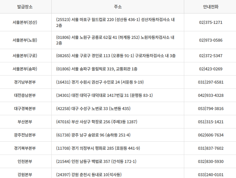 운송자격종사자 자격증 재발급 장소안내