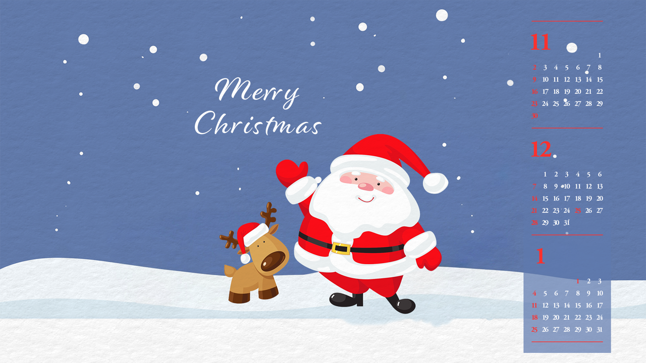 06 루돌프와 산타 일러스트 B - 2025년12월 달력배경화면