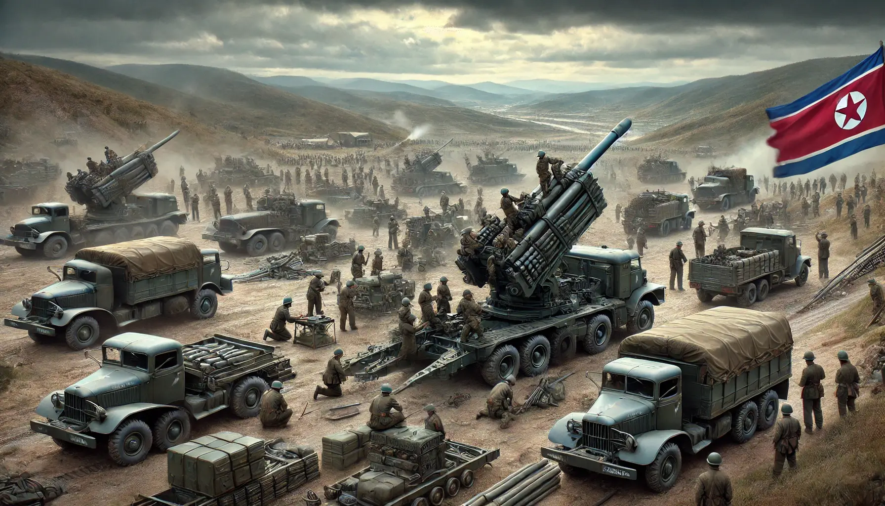 북한 포병 여단 전진 배치 이미지 - ai생성