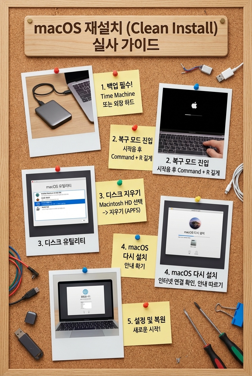 복구모드에서 macOS 재설치 화면으로 진행하는 모습