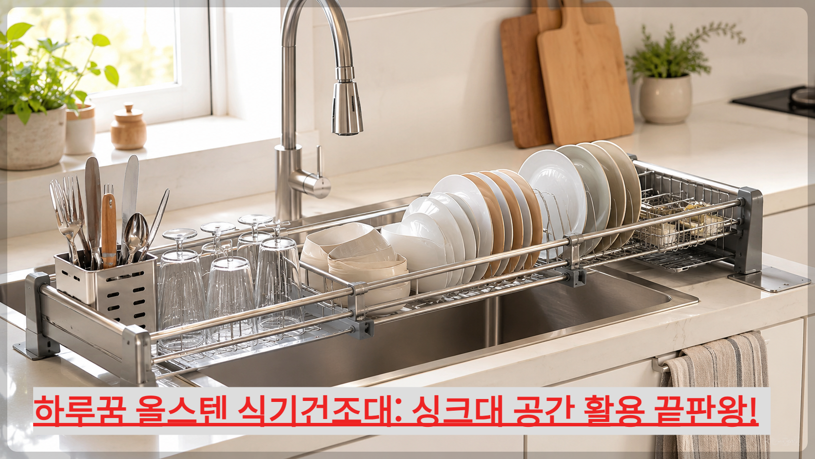 하루꿈 주방 올스텐 식기건조대 길이 조절로 주방 공간 완벽 활용!