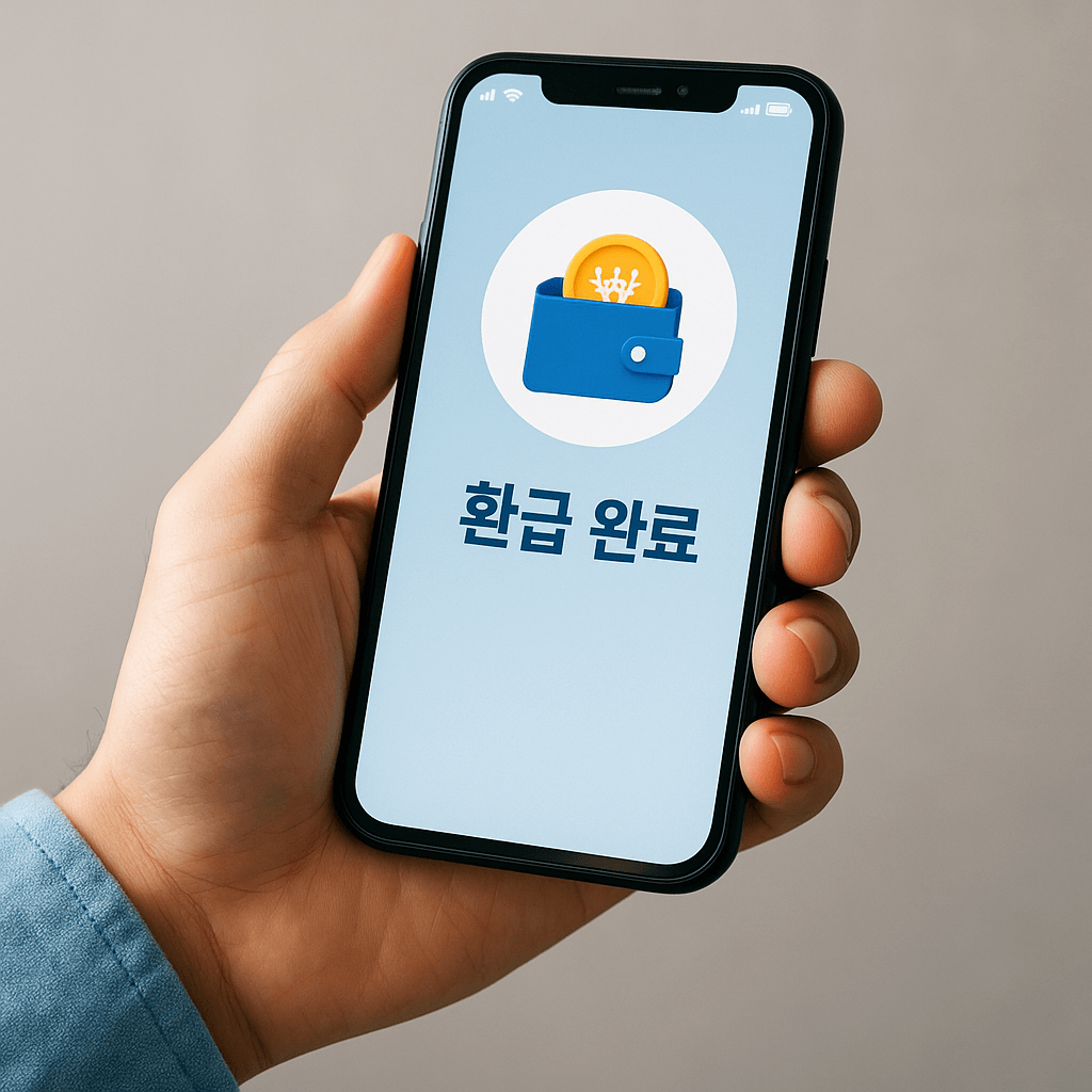 통신사 고객센터를 통해 환급금을 신청하는 과정을 나타낸 장면