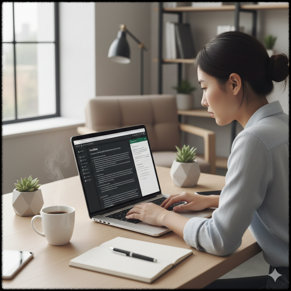 문제 해결형 블로그 글을 작성하는 모습