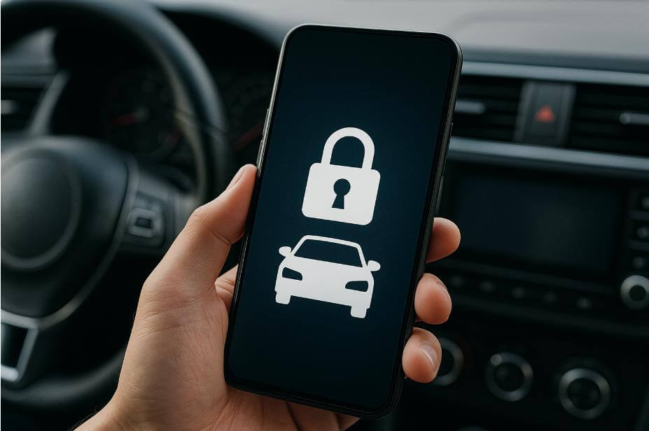 스마트폰 화면에 차량 보안 잠금 아이콘 표시