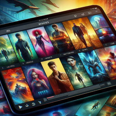 거실 인테리어 속에서 태블릿으로 최신 영화 및 드라마 스트리밍 콘텐츠를 확인하는 모습