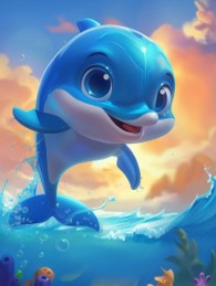 붉게-노을진-하늘에서-날아오는-돌고래-일러스트