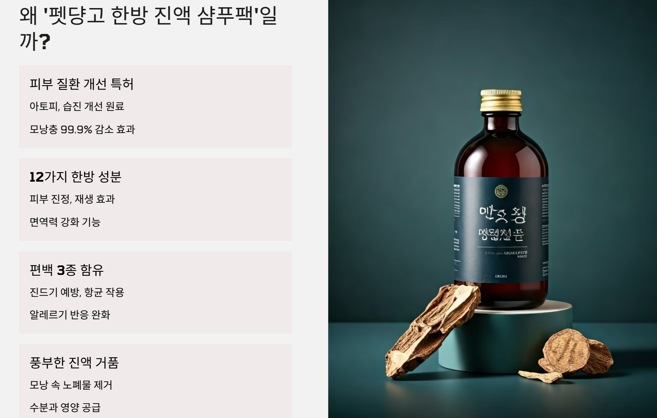 왜 '펫댱고 한방 진액 샴푸팩'이었을까?