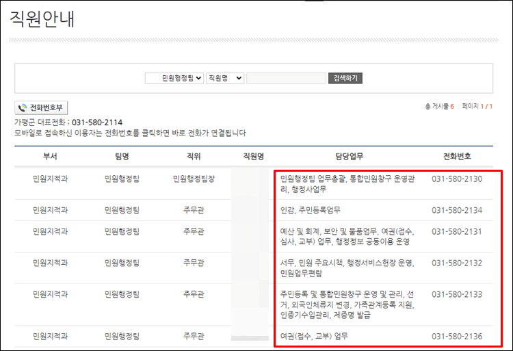가평군청-전화번호