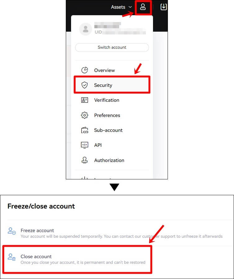 OKX 계정 삭제 버튼을 누르는 과정