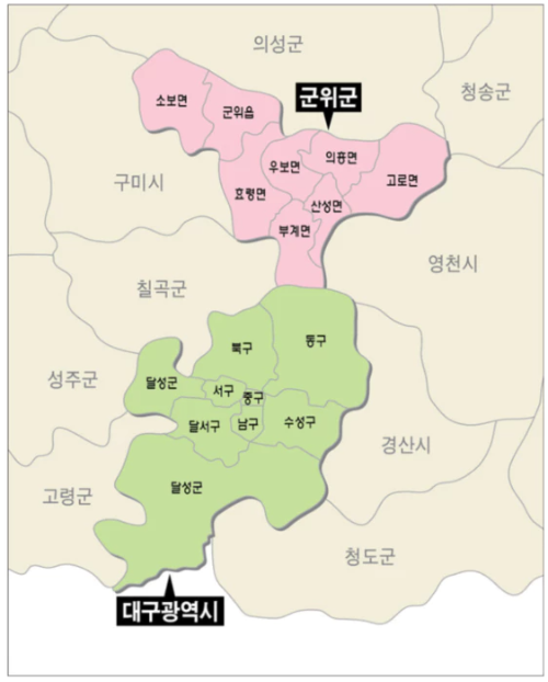 경북-군위군이-대구광역시에-편입된-뒤-행정구역지도
