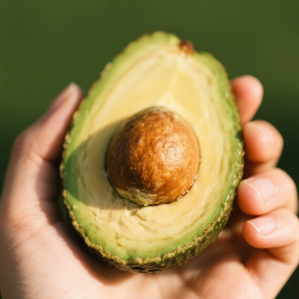 반으로 자른 아보카도를 들고있는 손