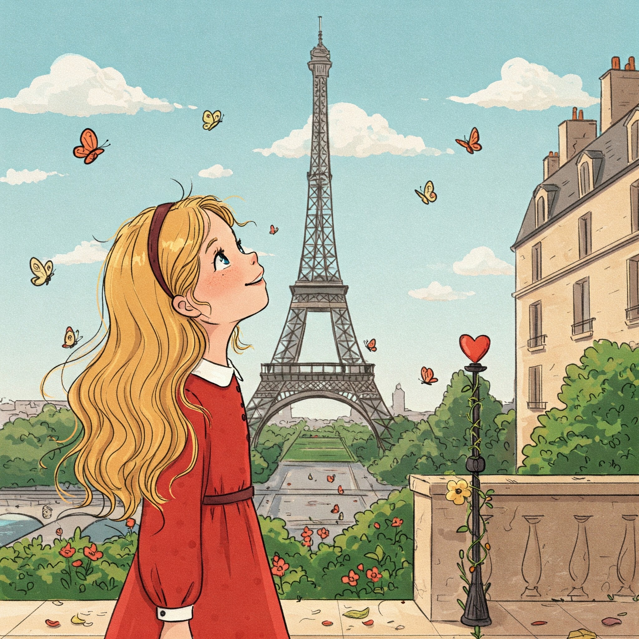 프랑스 에펠탑 앞의 여자 아이