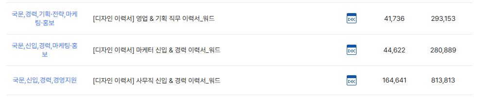 이력서 양식 무료다운