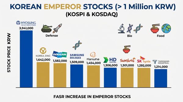 한국 증시의 주당 100만 원이 넘는 황제주 현황
