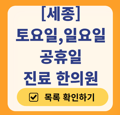 세종시 일요일 문 여는 한의원 목록 ❘ 토요일, 주말, 공휴일 진료 영업 병원 찾기