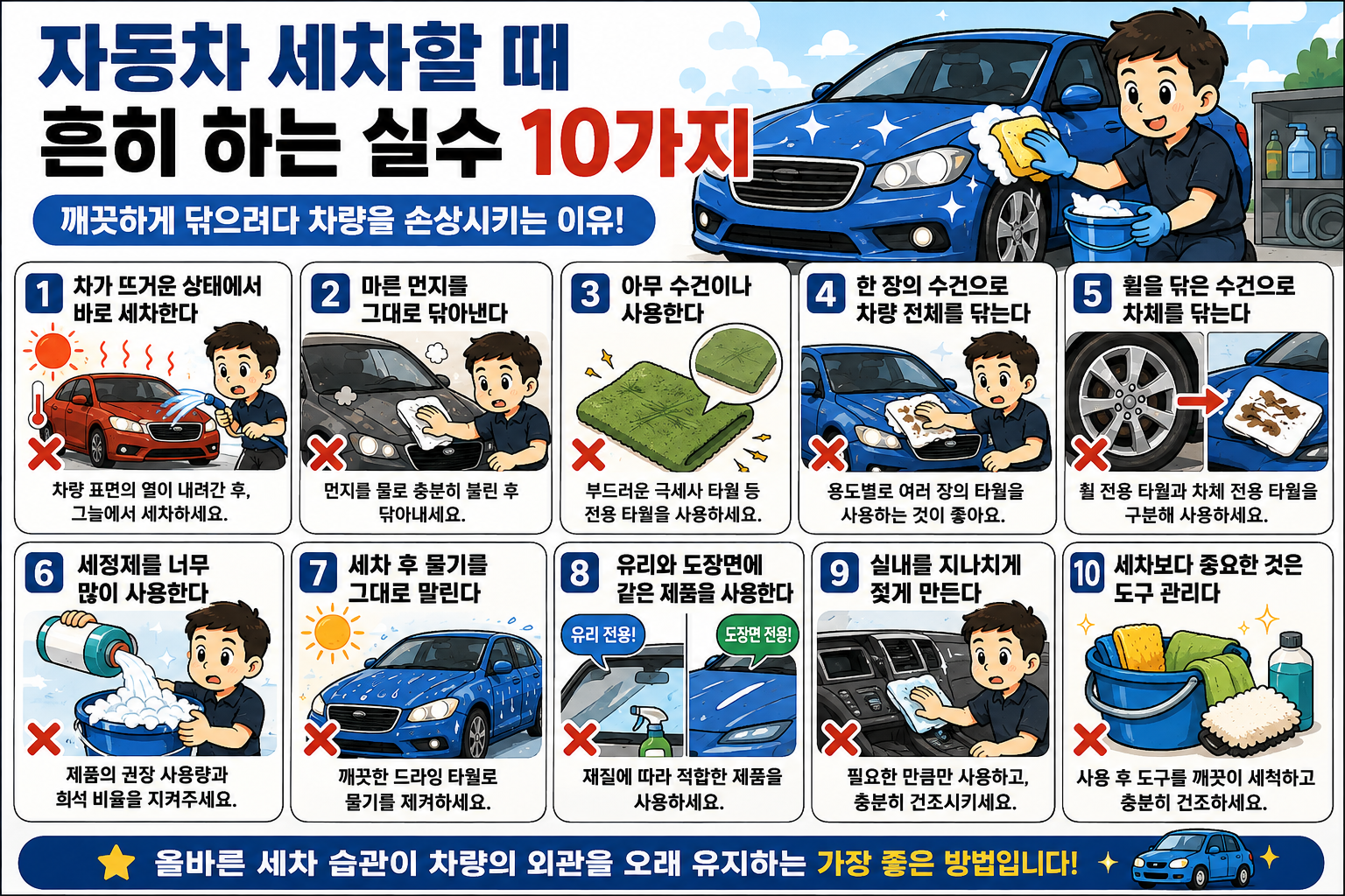 자동차 세차할 때 흔히 하는 실수 10가지, 깨끗하게 닦으려다 차량을 손상시키는 이유