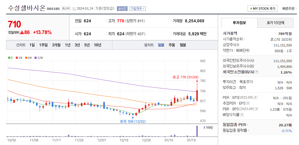 수성샐바시온 일봉차트