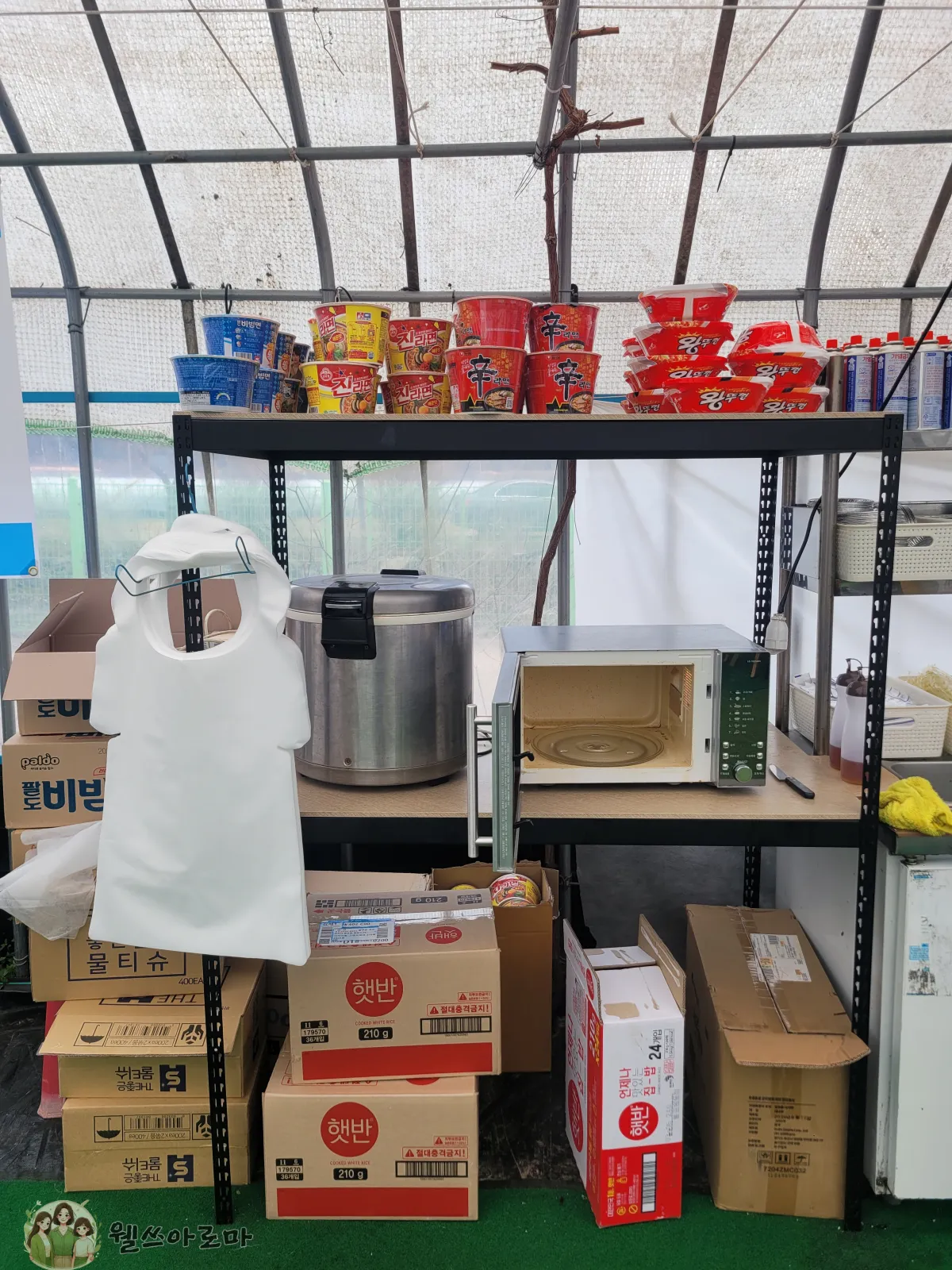 미나리삽겹살-3번집-라면과전자레인지앞치마햇반