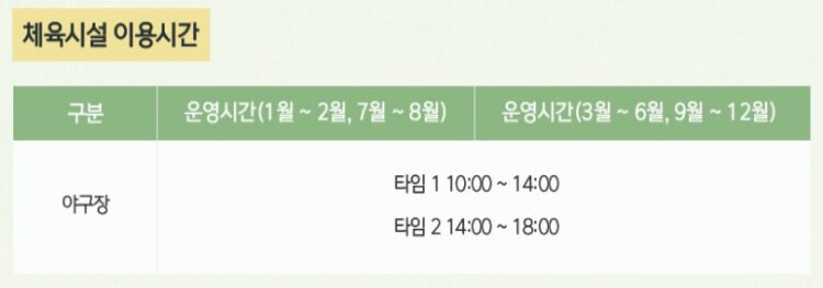 어린이 야구장 이용시간