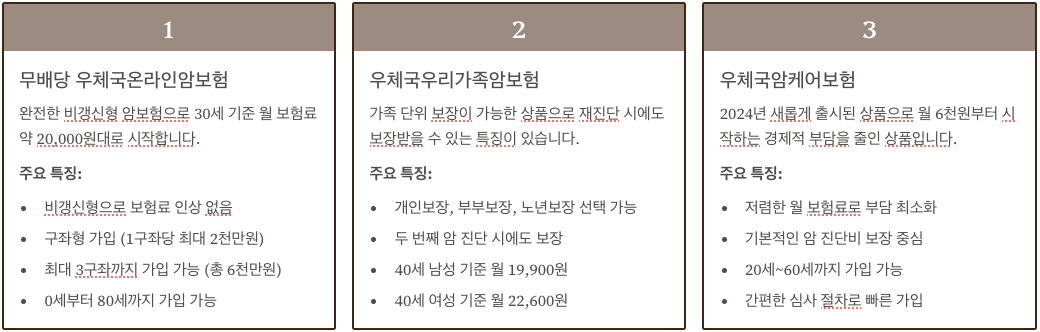 우체국암보험 주요 상품 종류 정리 이미지